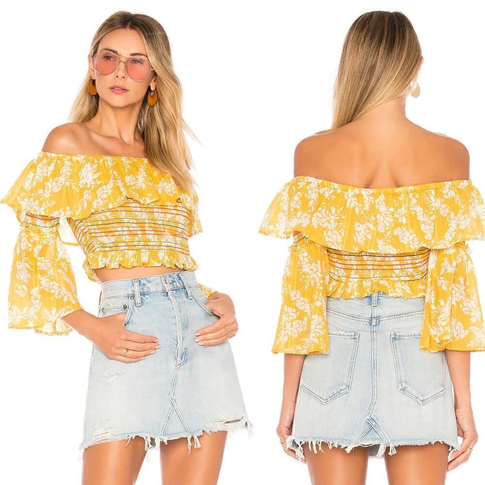 Tularosa x Revolve Rudy Smocked Off the Shoulders Flouce Boho Crop Top Size XS